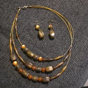 Chic Multi-Strand Brown Beaded Necklace Set